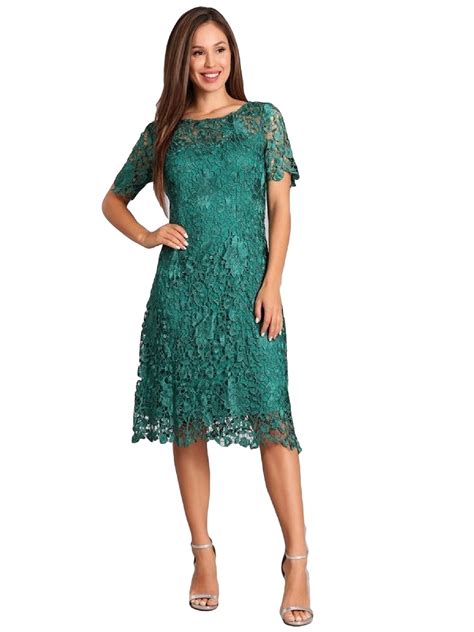 Fanny - Fanny Fashion Womens Emerald Green Round Neck Pleats Lace Cocktail Dress - Walmart.com ...