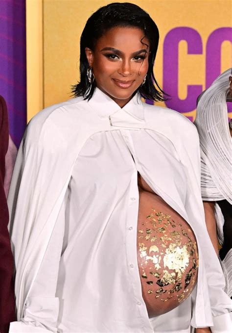 Ciara glows with gold-decorated baby bump at 'The Color Purple' premiere - Good Morning America