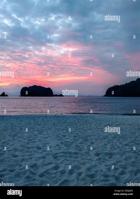 Beautiful sunset at Tanjung Rhu white sand beach in Langkawi Malaysia ...