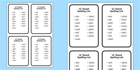 ‘ai’ Sound Words List - Phonics Spelling List - Twinkl