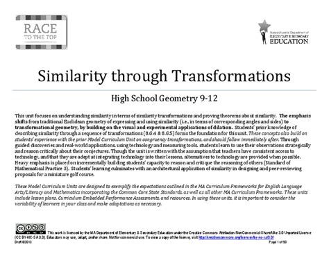 Similarity through Transformations Unit Plan for 9th - 12th Grade ...