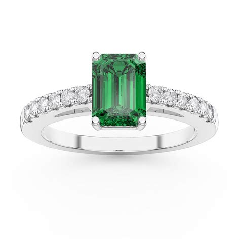 Unity 1ct Emerald Cut Emerald Diamond Pave 18ct White Gold Engagement Ring | Jian London