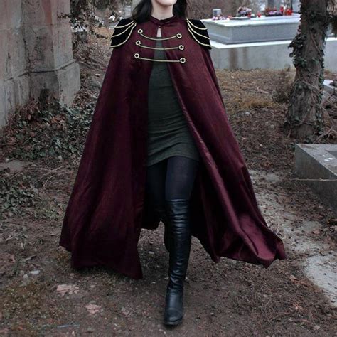 S-5XL Women Fashion Medieval Military Cape Vintage Gothic Black Cloak ...