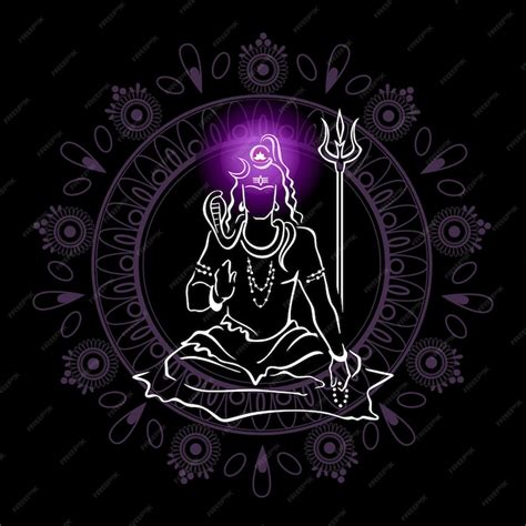 Premium Vector | Shiva hindu god blessing with trident glowing sahasrara crow