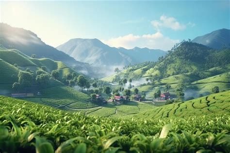 Premium AI Image | Sunrise view of tea plantation landscape Tea plantations in morning light