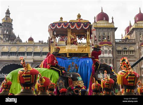 Mysore Dussehra celebration or Dasara festival procession at the Mysore ...