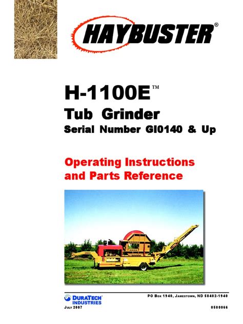 H1100E - Haybuster - Op and Parts - July-2007 | PDF | Engines | Screw