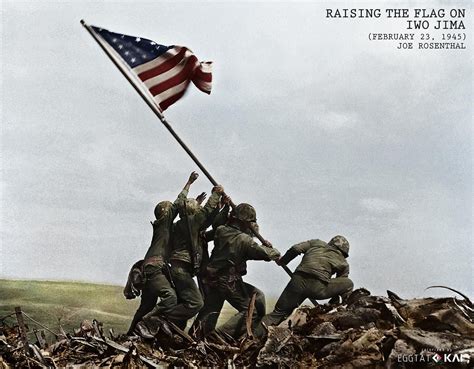 Raising the flag on Iwo Jima photo taken by Joe Rosenthal on February ...