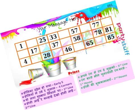 PartyStuff Holi Theme Tambola Housie Tickets - Holi Singlet Grid Dividends (24 Cards) Strategy ...