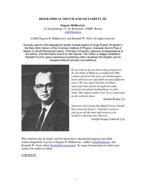 (PDF) BIOGRAPHICAL SKETCH of HUGH EVERETT, III | Eugene Shikhovtsev ...