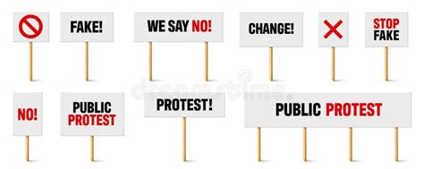 Protest Signs with Slogan on Wooden Holder. Realistic Vector ...