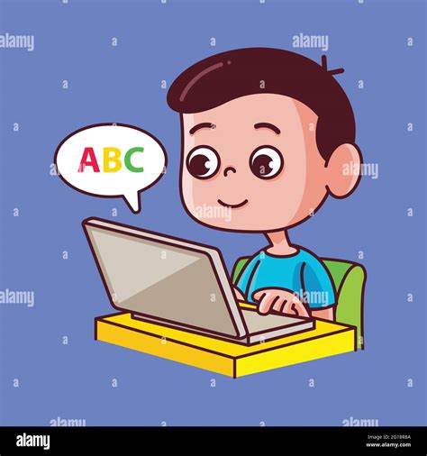 Cute little boy studying online class at home Stock Vector Image & Art - Alamy