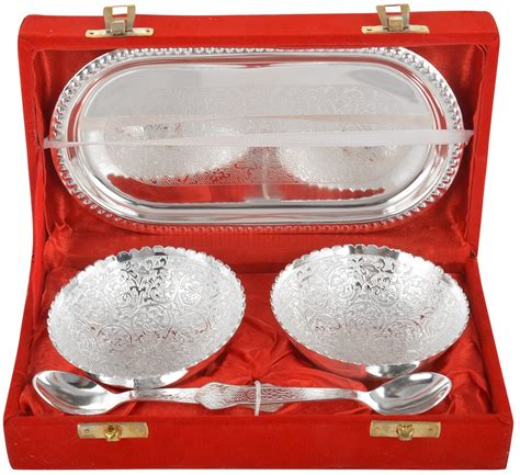 Silver Plated Metal Bowl Set of 5 Pcs with Box Packing – Popli Brass Shop