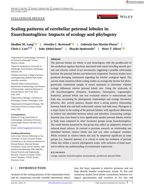 (PDF) Scaling Patterns of Cerebellar Petrosal Lobules in Euarchontoglires: Impacts of Ecology ...