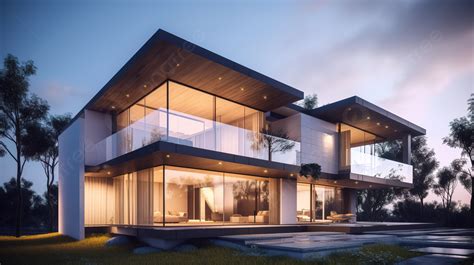 Modern Highquality Exterior Render Of A Modern House With Glass Windows ...