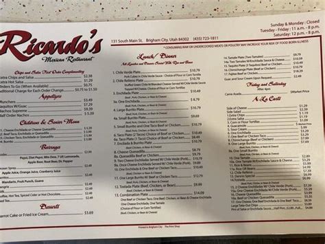 Menu at Ricardo's Restaurant, Brigham City