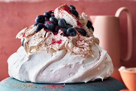 Quandong and strawberry gum pavlova with chocolate wattleseed cream recipe - Recipes - delicious ...