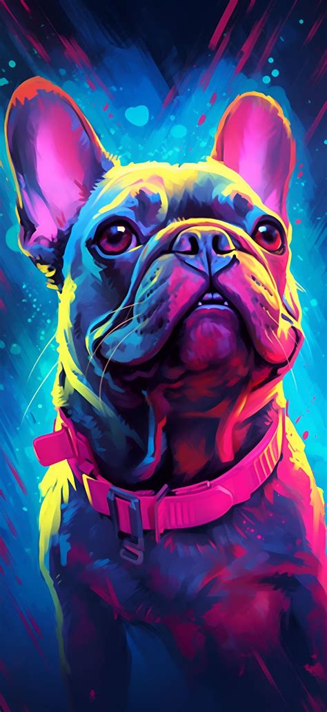 French Bulldog in Vibrant Neon Colors - Aesthetic Wallpaper for iPhone