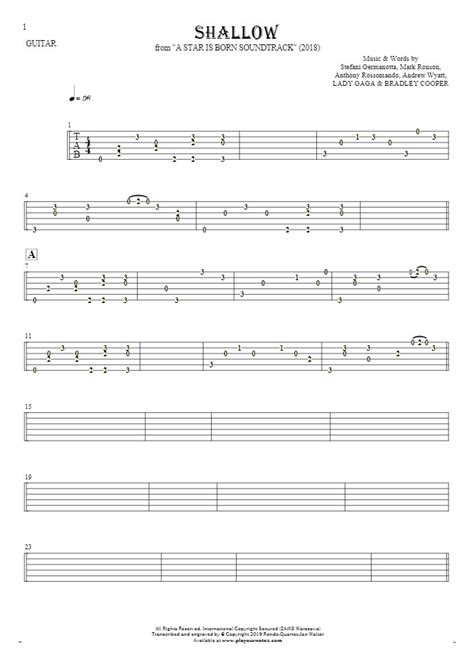 Shallow - Tablature for guitar | PlayYourNotes