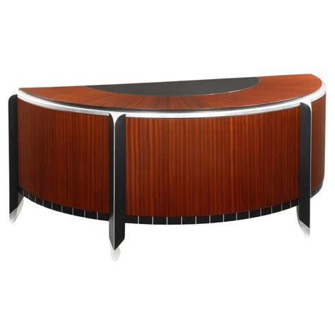 Ribbon Sapele Cello Executive Desk with Silver Leaf and Black Granite For Sale at 1stDibs