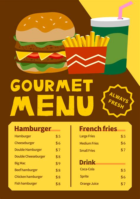 clipart style food menu burger fries drink#pikbest#Templates#Flyer Burger Menu, Gourmet Burgers ...