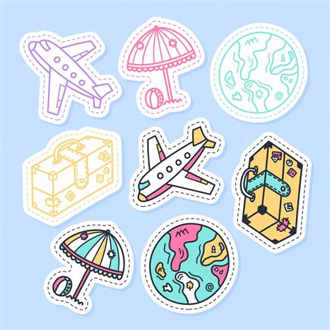 Premium Vector | Set of travel stickers handwritten collection in cartoon style.