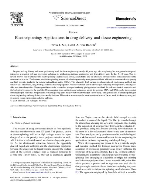 (PDF) Electrospinning: Applications in drug delivery and tissue engineering | Horst A von Recum ...