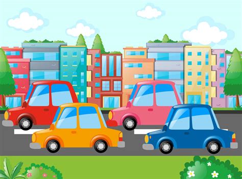 Scene with many cars on road 414185 Vector Art at Vecteezy