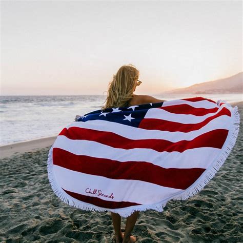 Red, White & Chill American Flag Round Beach Towel, Roundie Towels, Round Towel Tassels, Round ...