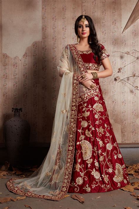 Indian Dress Maroon Color Bridal Lehenga 341M