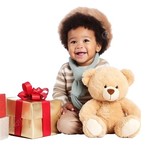 Cute Baby Boy In Santa Hat With Big Teddy Bear And Christmas Gifts, Happy Baby, Happy Children ...