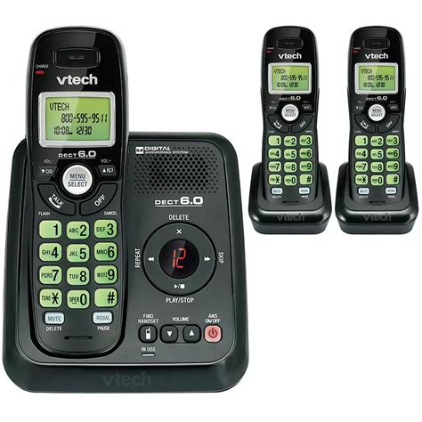 VTech - 3-handset cordless phone with answering machine. Colour: black ...