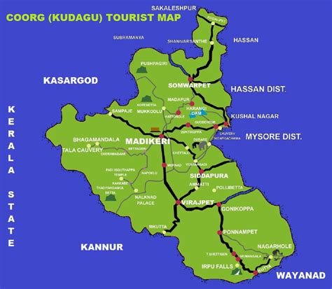 COORG TOURIST MAP | MADIKERI TOURIST ATTRACTIONS IN COORG | KODAGU TOURIS MAP ~ SOUTH INDIA TOURISM