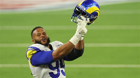 Super Bowl 2022: Aaron Donald points to ring finger after game-sealing ...