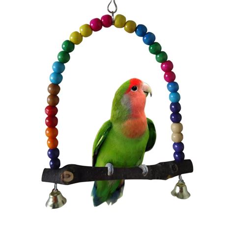 Cute Pet Toy Parrots Bird Stand Bar Swivel Ladder Bite Chew Toy Swing ...