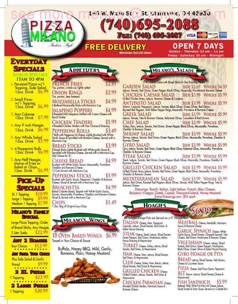 Menu at Pizza Milano pizzeria, Saint Clairsville, 165 W Main St