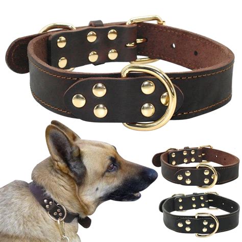 Genuine Leather Dog Collar K9 Working Dog Pet Training Collars Heavy ...