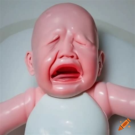Art installation of a crying giant plastic baby on Craiyon
