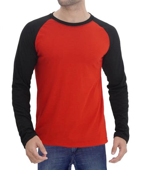 Mens Raglan Long Sleeves Red and Black T Shirt