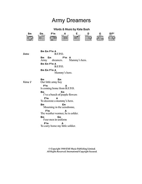 Kate Bush "Army Dreamers" Sheet Music Notes | Download Printable PDF ...