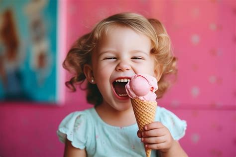 Premium AI Image | happy child eating ice cream Generative AI