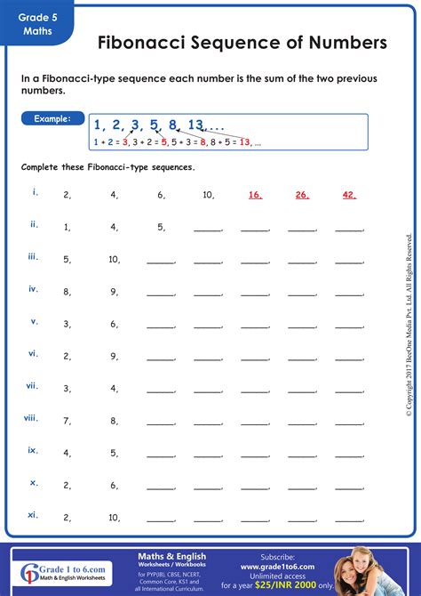 Fibonacci Sequence Worksheet For Kids