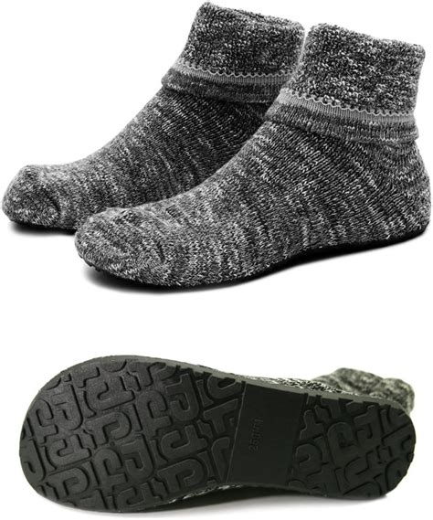 Mens Slipper Socks Warm Thick Home Fuzzy Socks with Soles Rubber Bottom ...