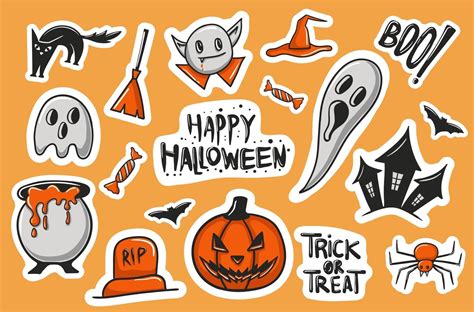 Colorful Hand drawn Halloween Stickers Collection 2024553 Vector Art at ...