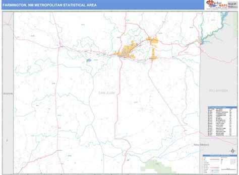 Farmington, NM Metro Area Zip Code Wall Map Basic Style by MarketMAPS