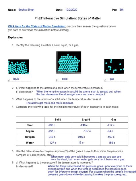 1 PhET Interactive Simulation - States of Matter | PDF | Gases | Liquids