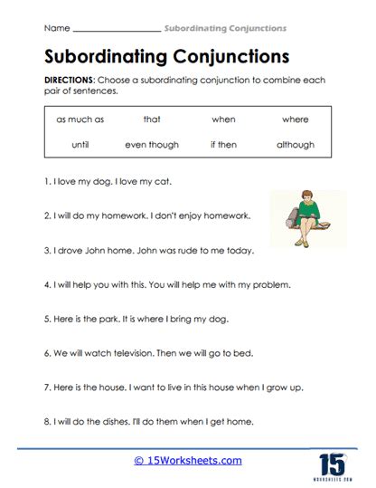 Subordinating Conjunctions Worksheets - 15 Worksheets.com