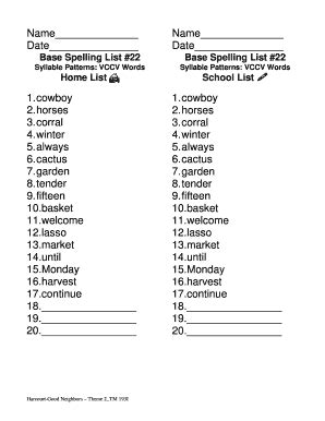 Vccv Word List Pdf 2020-2024 - Fill and Sign Printable Template Online