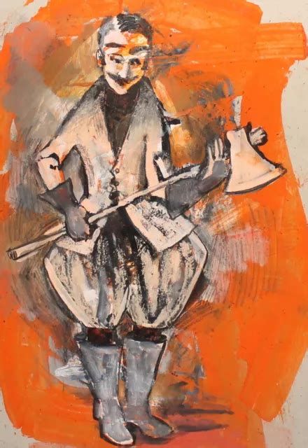 VINTAGE AVANT GARDE gouache painting theatre costume design man axe portrait $112.00 - PicClick