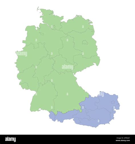 High quality political map of Germany and Austria with borders of the regions or provinces ...